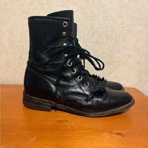 Vintage Justin Roper Lace Up Black Leather Boots L0506 Womens size 5.5